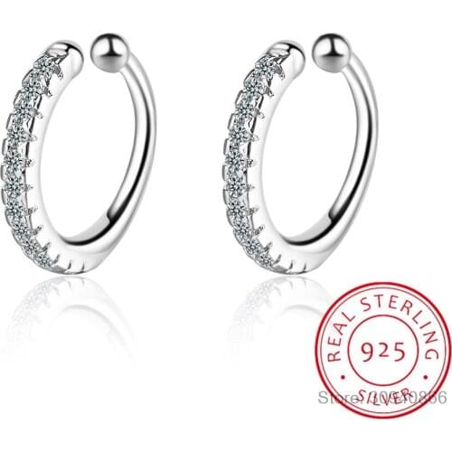 Genuine 100% 925 Sterling Silver U-shaped Clip Earrings Non Pierced Earrings Fashion Women Punk Rock Ear Cuff Jewelry