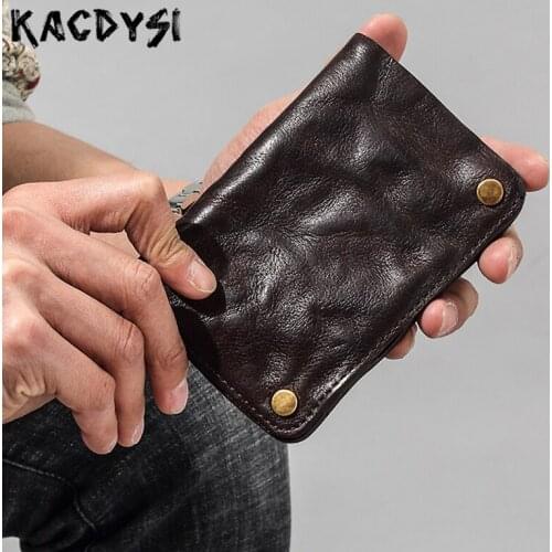 Real Cow Leather Original Vintage Men Wrinkle Wallet Leather Top Quality Unisex Wallet Money Clip Luxury Short Bifold Cash Purse