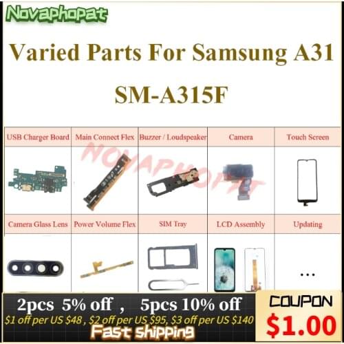 Novaphopat For Samsung A31 A315F USB Dock Charging Charger Port Flex Cable Microphone Board Main Connector Power Volume Key