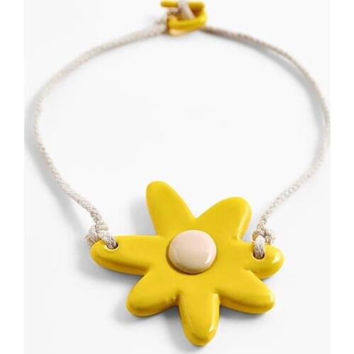 ZA Necklace Fashion Female Yellow Acrylic Big Flower Necklaces Pendants For Women Boho Cotton Rope Chain Necklace Party Jewelry