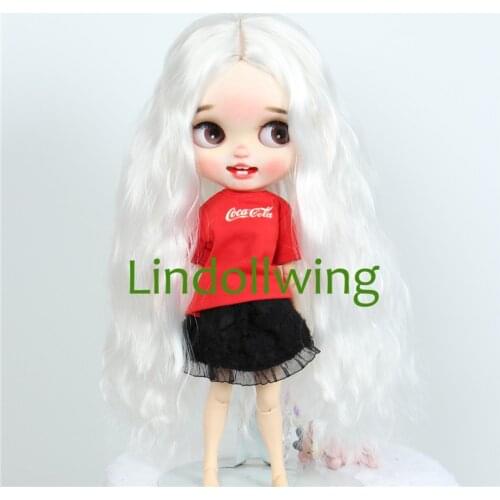 9-10 inch Blyth Wig Long Center Curly White Hair