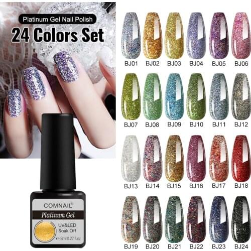 Platinum Gel Nail Polish 24 Pcs Set Soak Off Semi Permanent Led Gel Lacquer Long lasting Super Shining Gel Varnish Need Base Top