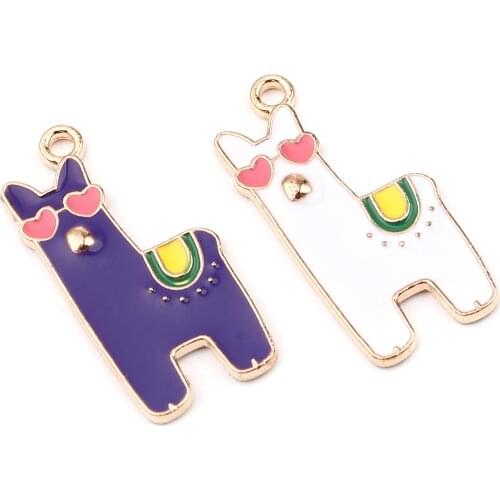 10 PCs Dinosaur Alpaca Enamel Charms Zinc Based Alloy Animal Pendants Gold Color For DIY Necklace Jewelry Making