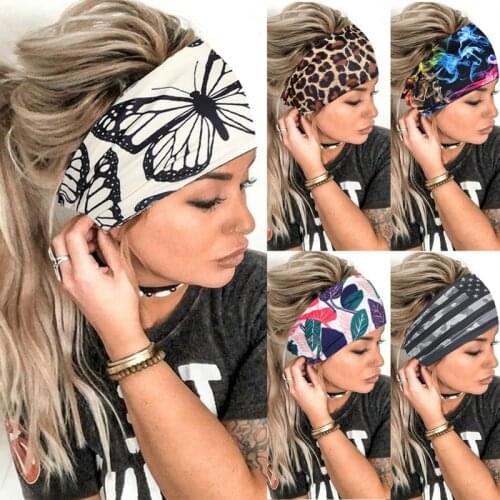 Women Hair Accessories for Baby Fashion Headband Fabric Cross Knotted Bow Chiffon Floral Hair Band Korea Headdress ladies Hoop