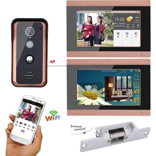MOUNTAINONE 7 inch 2 Monitors Wired Wifi Video Door Phone Doorbell Intercom Entry System with Electric Strike Lock