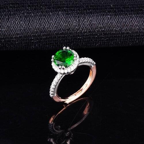QTT Romantic 925 Silver Wedding Rings for Women Round Green Zircon Crystal Two Tone Vintage Engagement Rings Resizable Open Ring
