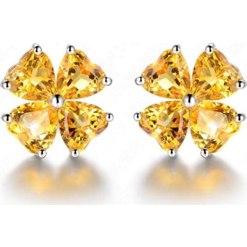 Natural citrine love heart style stud earring 0.4ct*8pcs gemstone Free shipping 925 sterling silver Flower earring #C972602