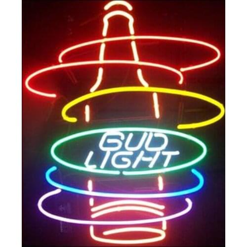 BUD LIGHT Beer Bottle Neon Sign Real Glass Tube Beer Bar KTV Company PUB Store Shop Custom Advertise Display Neon Signs 15"X19"