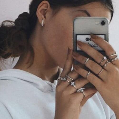 Tocona 15pcs/sets Vintage Silver Color Rings for Women Letter Heart Hollow Geometric Leaf Crystal Stone Flowers Wedding Rings