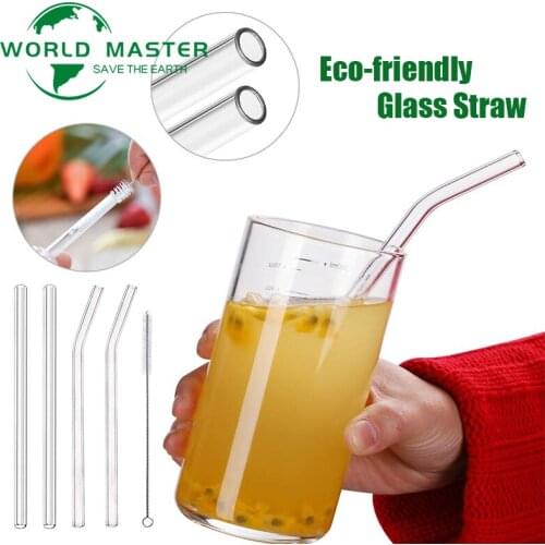 World Master 4 Glass Straws+1 Brush Eco-riendly Reusable Glass Drinking Straws For Smoothies Cocktails Milk Tea Beer