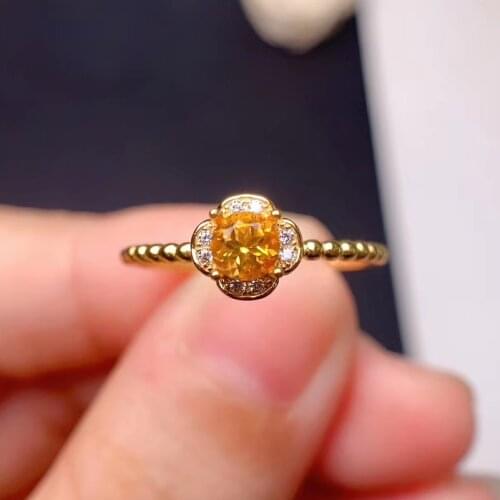 CoLife Jewelry Natural Crystal Ring 4mm Real Citrine Ring for Daily Wear 925 Silver Citrine Jewelry Gift for Woman