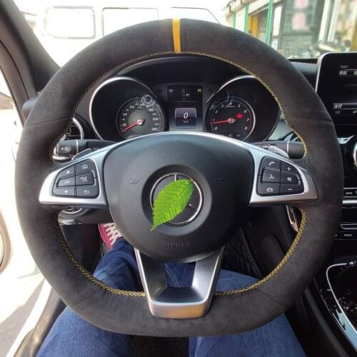 Suede Leather Steering Wheel Yellow Stitch on Wrap Cover Fit For Mercedes Benz C200 C250 C300 Sport CLA220 B250 B260 Auto parts