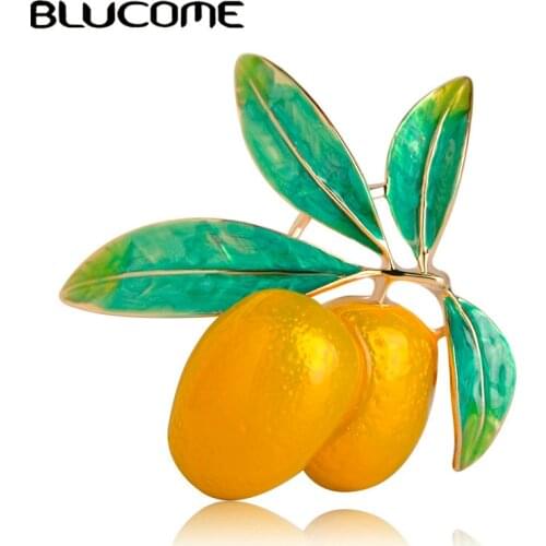 Blucome Vivid Orange Olives Shape Enamel Brooch Yellow Alloy Pins Women Kids Scarves Suits Coats Accessories Christmas Ornaments