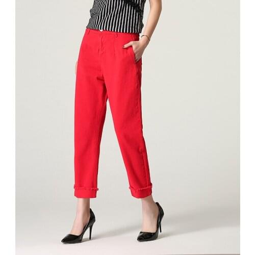 Female loose high waist straight pants harem pants 2018 spring and summer new slim red jeans Boyfriend Jeans For Women Trouser