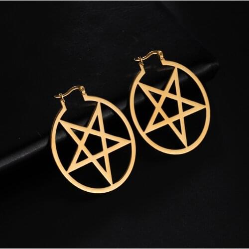 Sipuris Vintage Pentagram Earrings Stainless Steel Star Earrings For Women Cool Jewelry Accessories Girls Gift Halloween Party P