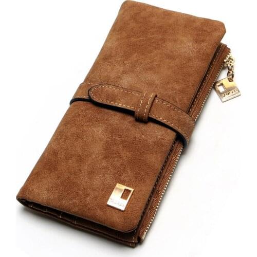 Retro Nubuck Leather Women Wallet Two-fold Pull-belt Long Purse Card Holder for Lady Vintage Textured Wallet Wholesale