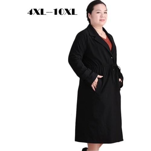 10XL Large Size Trench Coat Women 2019 Spring Autumn Solid color Long sleeve Windbreaker Female Belt Slim Plus size Long Trench