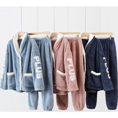 Winter Warm Green Pajama Sets for Women Home Flannel Sleepwear Fashion Plush Nightwear Plus Size Pijama Casual Warm Pyjamas