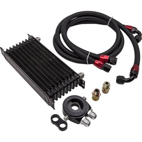 10 Row AN10 Engine Oil Cooler + 3/4-16 & M20 Filter Relocation Adapter Kit Black