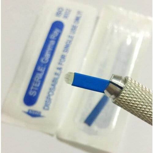 100 PCS Blue U Shape 18 Pins Manual Blades Permanent Makeup Tattoo Needles For 3D Embroidery Microblading Tattoo Pen