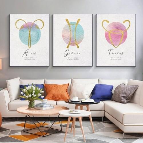 12 Constellations Color Abstract Posters and Print Nordic Modern Wall Art Canvas Printing Girls Bedroom Picture Living Room Deco