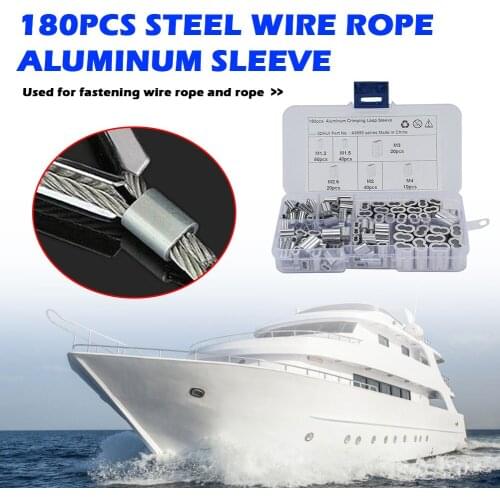 180pcs Sleeves Wire Rope Stops Clamps 8 Shape Crimps 6 Size Aluminum Ferrules for Outdoor Boat Sea Carrying Decor