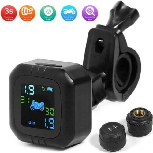 2020 USB Solar Charging Motorcycle TPMS Motor Tire Pressure Tyre Temperature Monitoring Alarm System with 2 External Sensors