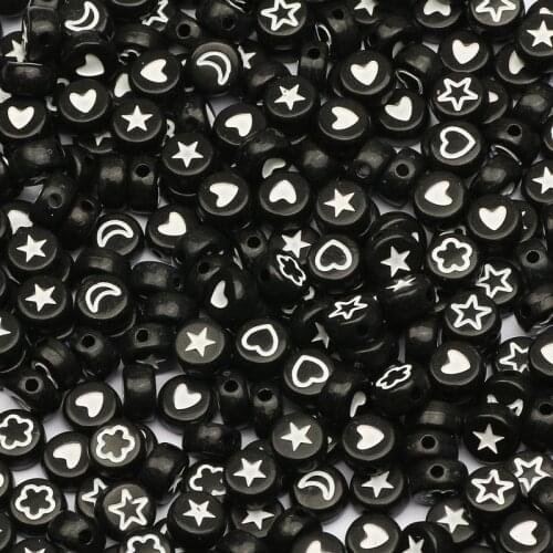 4*7mm Mixed Black Flower Star Moon Heart Spacer Beads Round Flat Acrylic Loose Beads For Jewelry Making Diy Bracelet Necklace