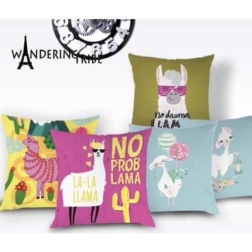Cartoon Alpaca Cushion Cover Cute Animal Throw Pillow Case Llama Sheep Home Decor Bed Cushions Covers White Pillows Cases Cojin