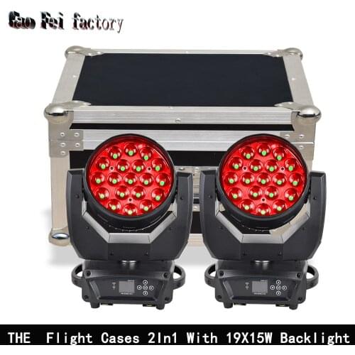 Availability Of The Flight Cases 2In1 With 19X15W RGBW Led Zoom Lyre Wash Moving Head Backlights For DJ Disco Party Wedding