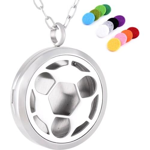 IJP0164 Football Shape Aromatherapy Locket Jewelry for Men Charm,Stainless Steel Round Essential oil Diffuser Necklace&Pendant