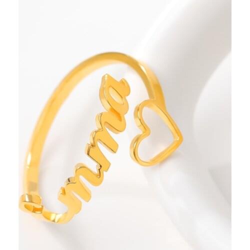 Custom Heart Name Ring Sprial Ring For Women Adjustable Size Gold Stainless Steel Ring Fashion Bijoux Femme Wedding Band BFF