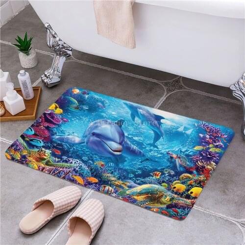 Carpet For Bedroom Multi Size 3D Cute Dolphin Blue Sea Soft Floor Carpet Ocean Living Room Floor Rugs Slip Resistant Mat