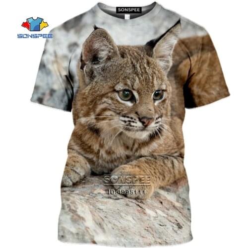 SONSPEE Cute Animals Eurasian lynx Mens T-shirt 3D Printed Cat Felis lynx Wildlife T shirt Summer O-neck Casual Shirt Fitness