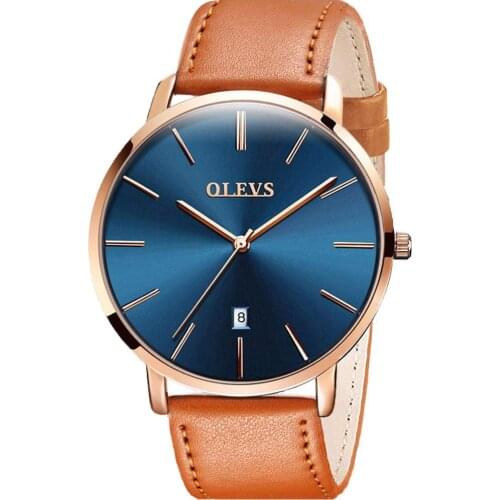 OLEVS Men Watch Top Brand Luxury Fashion Ultra thin Waterproof Breathable Leather Band Business Wristwatch Gifts for Male