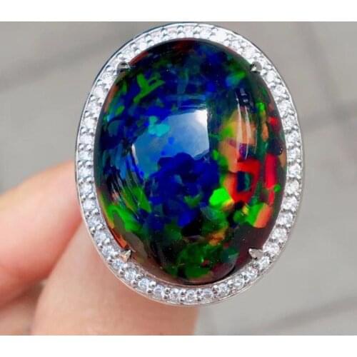 Male Female Big Oval Stone Ring Mystic Rainbow Opal Rings For Women Men Vintage Rose Gold Silver Color Opening Adjustable Ring