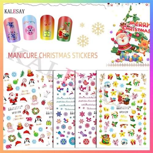 3D Merry Christmas Nails Art Sticker Decoration Elk Snow Nail Decal for Manicure Sticker for Nails Design Santa Claus Trees Foil