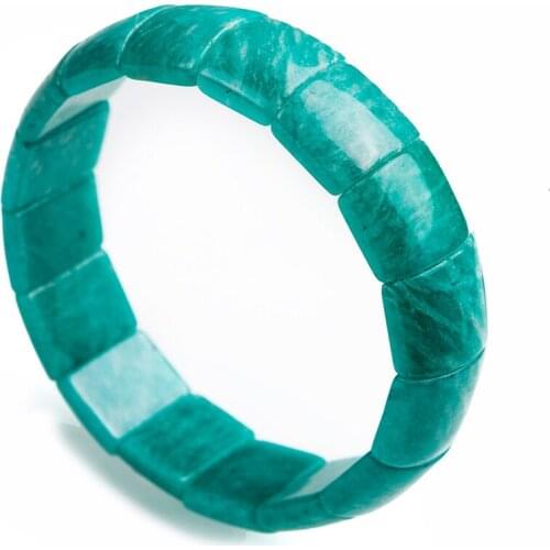 Genuine Natural Green Amazonite Gem Stone Rectangle Beads Jewelry Fashion Charm Femme Women Stretch Bracelet