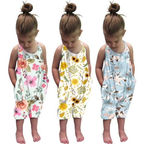 Casual Girls Jumpsuit 1-6 Years Toddler Girl Clothes Strap Flower Print One Piece Girls Romper Summer 2021 Girls Clothing Sets