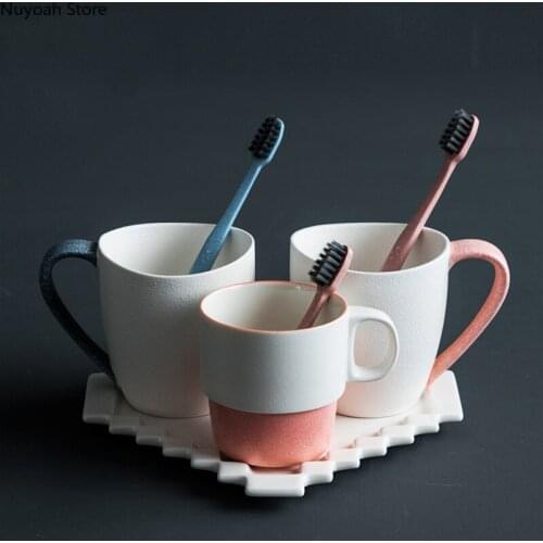 Simple Bathroom Decoration Accessories White Ceramic Toothbrush Cup Creative Heart-shaped Tray Home Toilet Bathroom Supplies