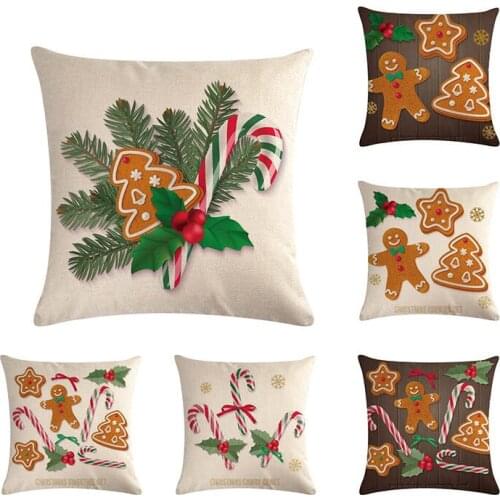 Christmas Cookies Set Cartoon Pillow Case Plush Linen Fabric Cushion Cover Throw Decorations Home Sofa Pillowcase 45*45cm ZY703