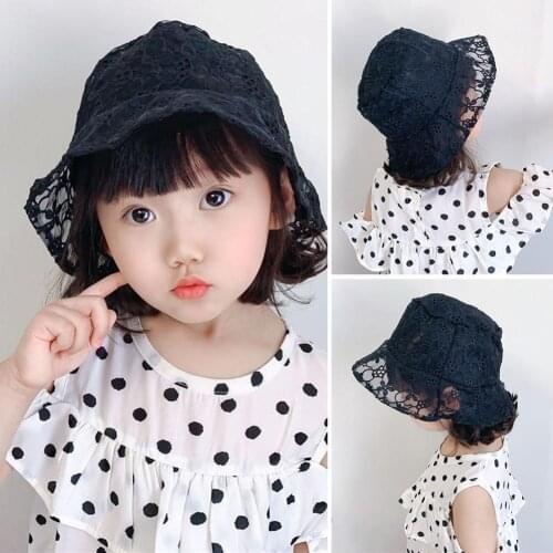 Caps 2020 New Unisex Fashion Summer Kids Girl Floral Clover Print Hollow Lace Breathable Fisherman Cap Busket Hat Sun Cap