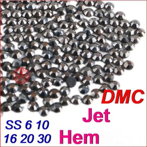 Top High Grade SS 6 10 16 20 30 JETHEM Black Jet Hem Crystal DMC Hotfix Rhinestone Bead Flatback Iron On Women DIY Clothes Motif