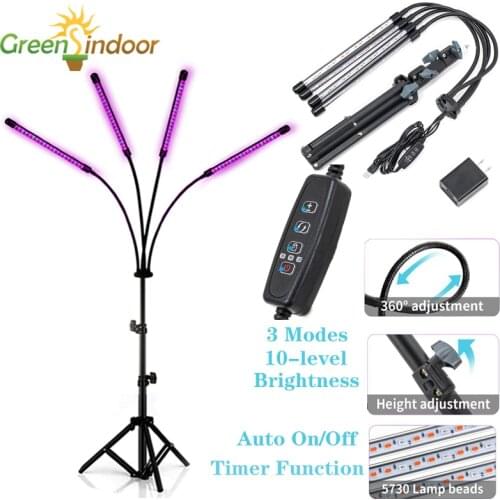 Timer Grow Lamp LED Phytolamp Full Spectrum Grow Light For Indoor Plants Seedlings Flower Floodlight 45-130CM Adjustable 5V USB