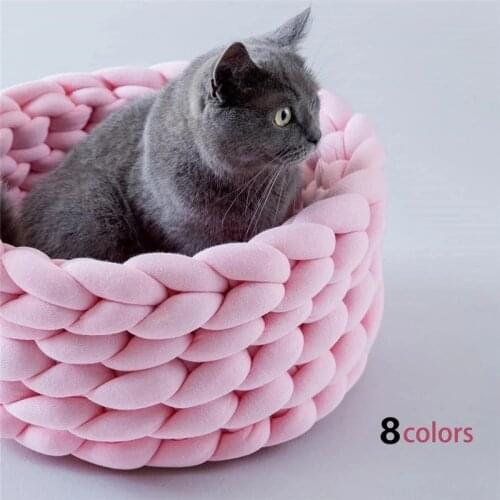 Warm Soft Pet Dogs Cats Bed Mats Handmade Knit Detachable Washable Small Dogs Cats Cave Basket Sleeping Bags Cozy Pets House