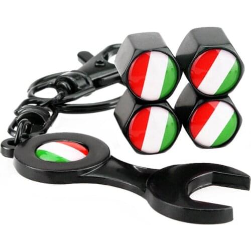 Car Decoration 4pcs Italy Flag Wheel Valve Caps & Wrench Logo Custom for Fiat 500 Abarth 500x 5000L Panda Ford Focus Volkswagen
