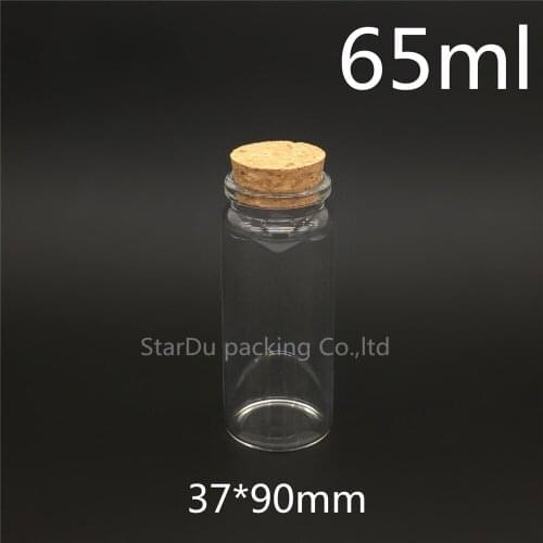High-quality 500pcs 37*90mm 65ml Wishing Glass Bottle with Cork ,65cc Glass Vials Display Bottles Wholesale cork bottle