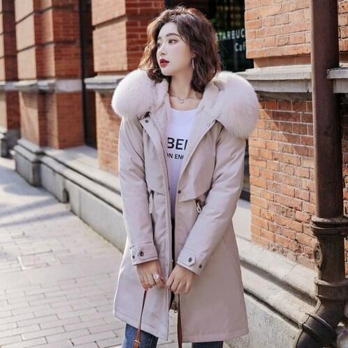 2020 Winter Women Parka Cotton Liner Jacket Fashion Adjustable Waist Fur Collar Winter Jacket Women Medium Long Hooded Coat