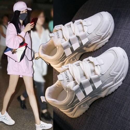 Women Running Shoes Cushioning Breathable Mesh Height Increasing 6CM INS Ulzza Harajuku Sneakers Outdoor Flats Walking Shoes