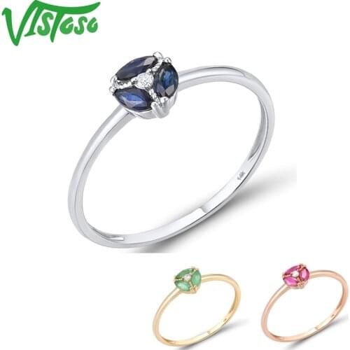VISTOSO Gold Rings For Women Genuine 14K White Rose Yellow Gold Blue Sapphire Ruby Emerald Diamond Ring Elegant Fine Jewelry